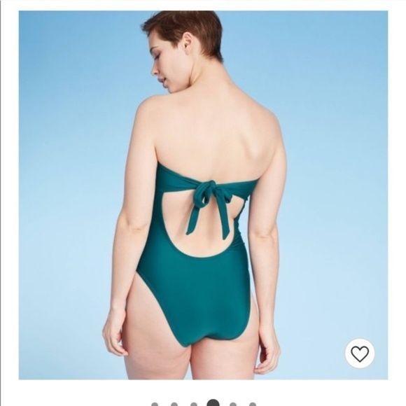 Shade & Shore Teal Bandeau Tie Back Swimsuit