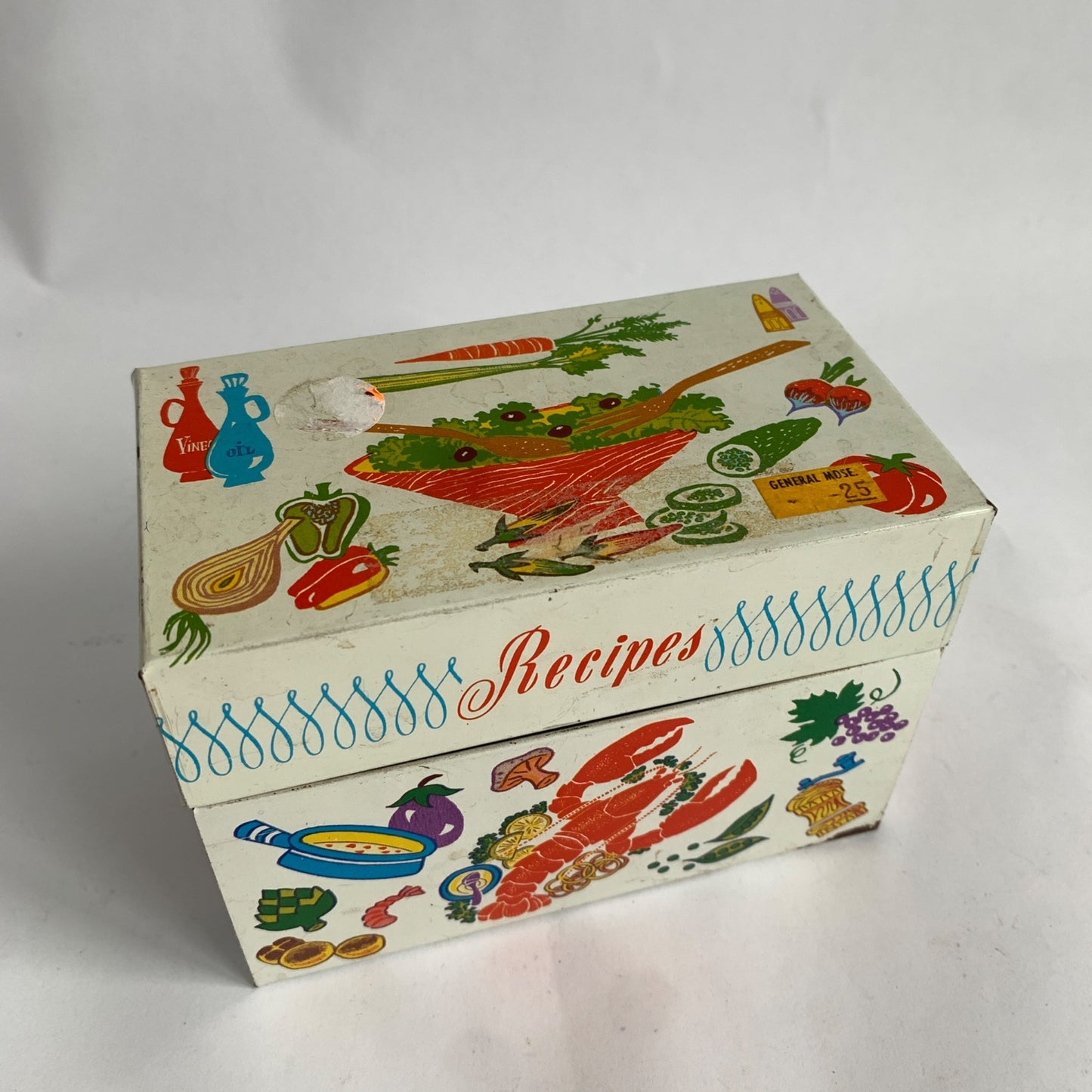 Vintage Ohio Art Metal Recipe Box Lobster Design