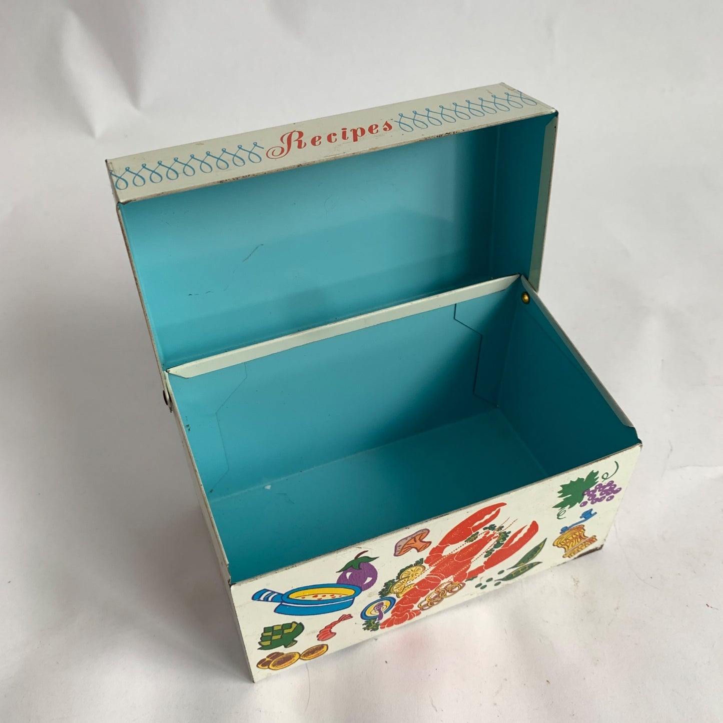 Vintage Ohio Art Metal Recipe Box Lobster Design