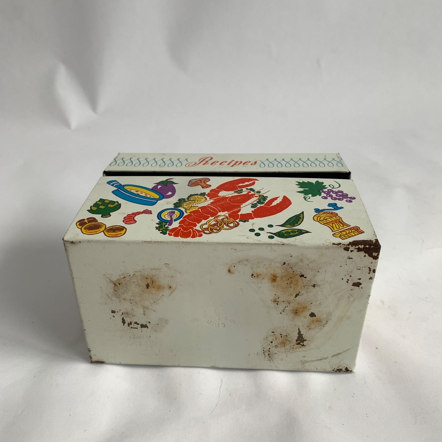 Vintage Ohio Art Metal Recipe Box Lobster Design