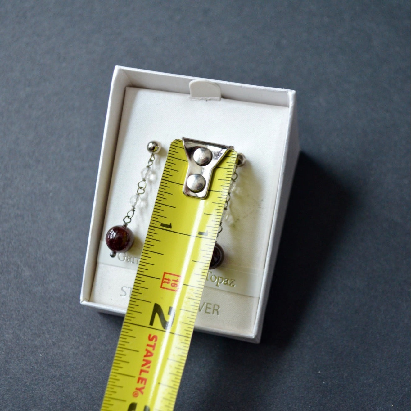 Sterling Silver Garnet & White Topaz Drop Earrings New