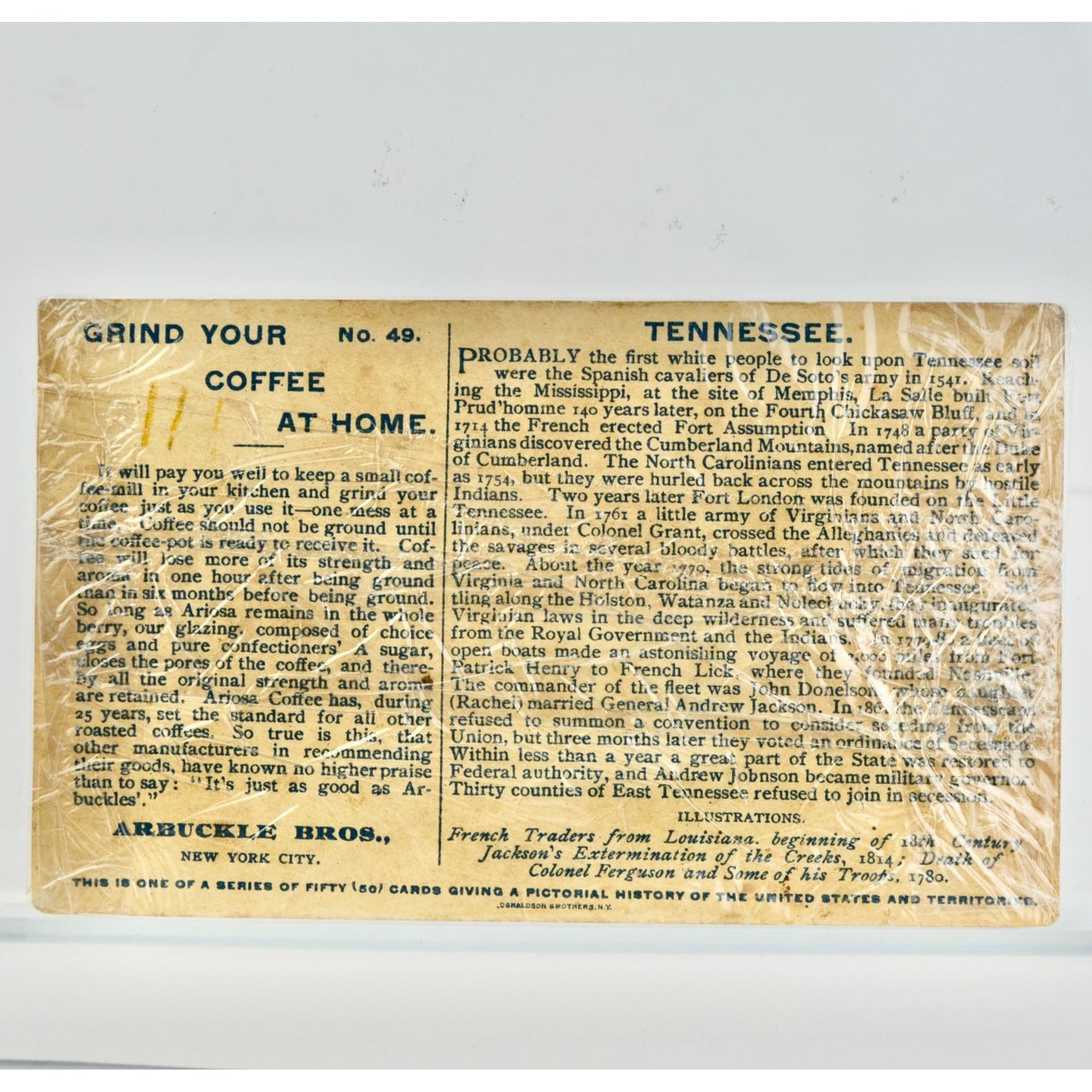 1892 Arbuckle Bros Coffee Victorian Trading Card Tennessee