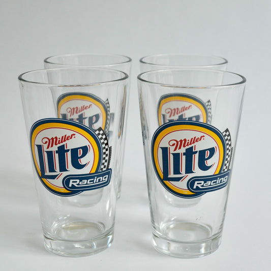 Set of 4 Vintage Miller Lite Racing Beer Glasses Pint 6" NASCAR Indy Car