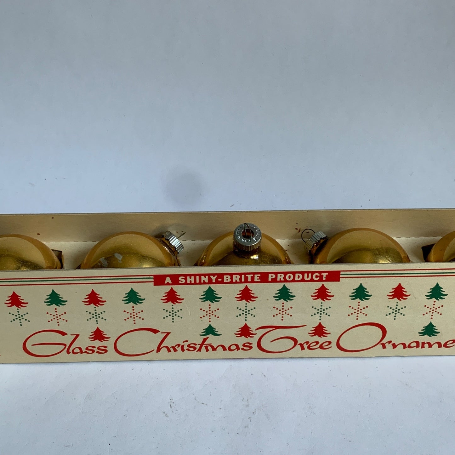 Shiny-Brite Glass Christmas Ornaments Box Vintage Gold 5 Bulbs
