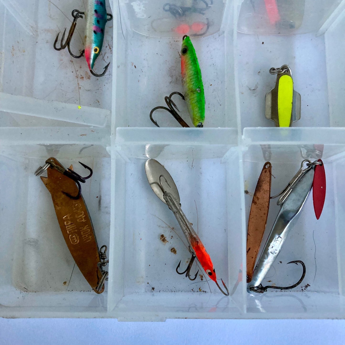 Large Lot Ice Fishing Lures Walleye Jigs Rapala Mepps Northland Swedish Pimple