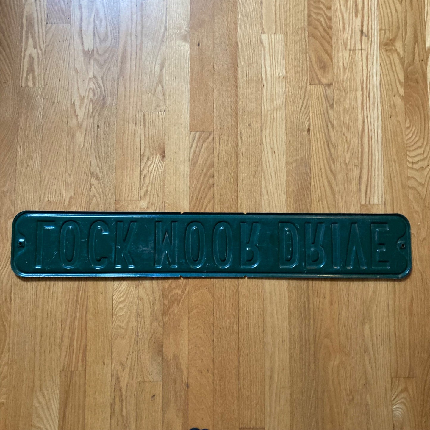 Vintage Street Sign LOCK MOOR DRIVE Green/White Embossed Letters 36"