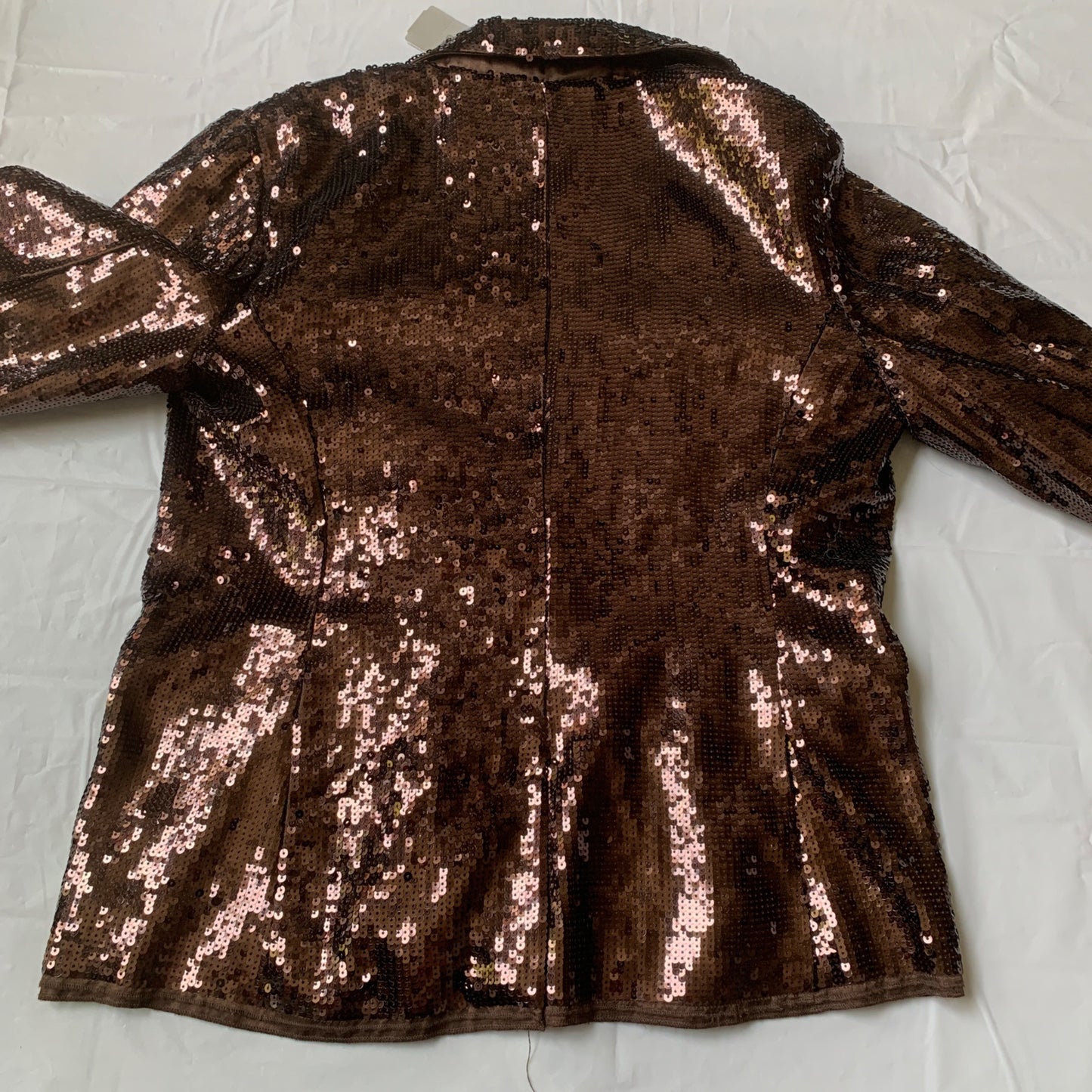 Chico's Shining Tuxe Sheron Jacket Timberglass Brown Sequin Blazer Size 1 New