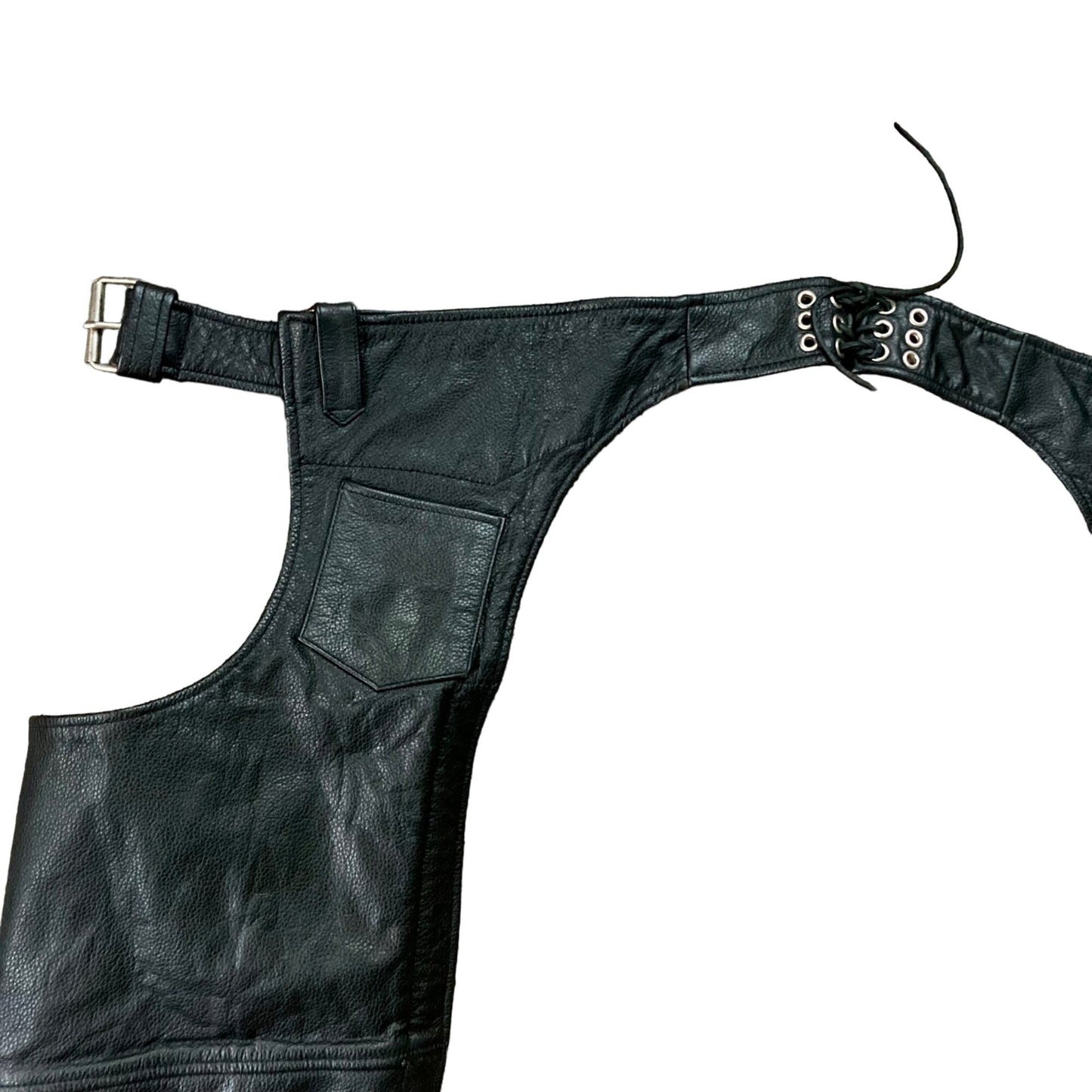 FMC Leather Motorcycle Chaps Size Small Biker Leathers Black Size Zip NICE!