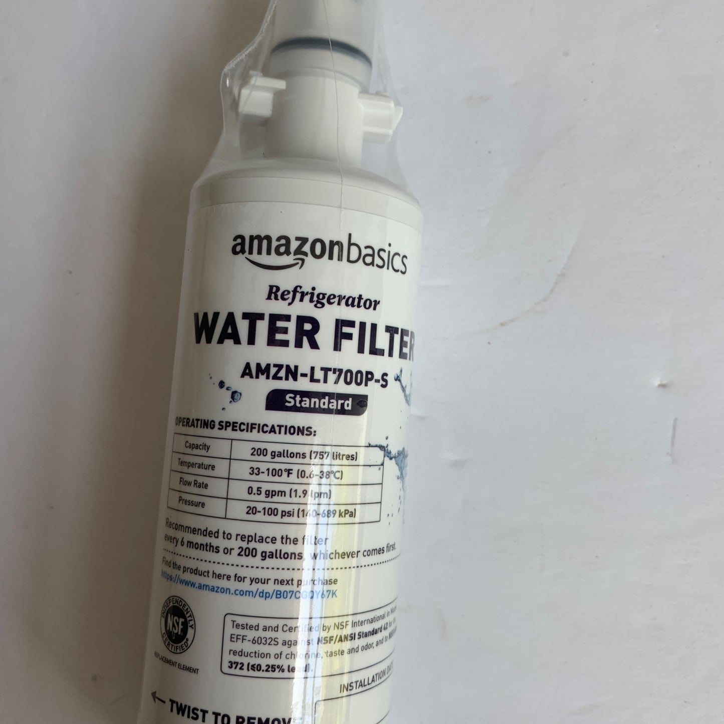 Amazon Basics Replacement LG LT700P Refrigerator Water Filter Cartridge
