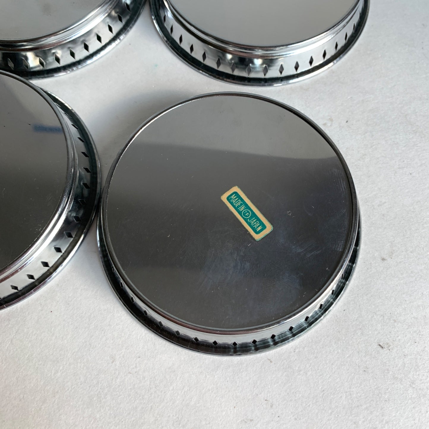 Vintage Metal Virginia City Montana Coasters Set of 4 Made in Japan Silver