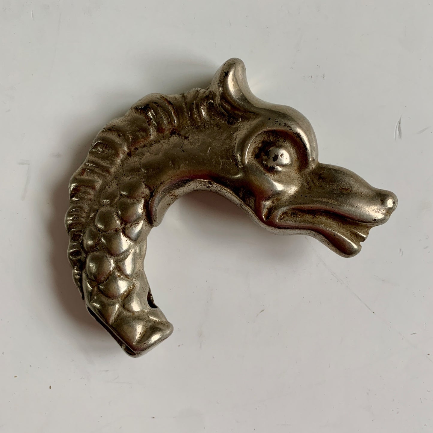 Vintage Dragon Head Walking Cane Handle Topper Hood Ornament Metal HEAVY!