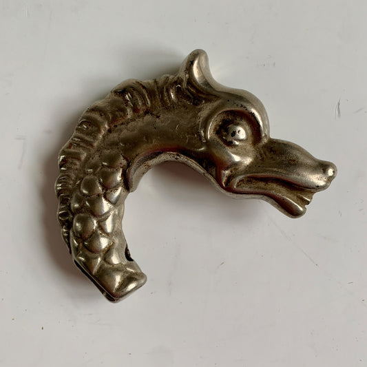 Vintage Dragon Head Walking Cane Handle Topper Hood Ornament Metal HEAVY!