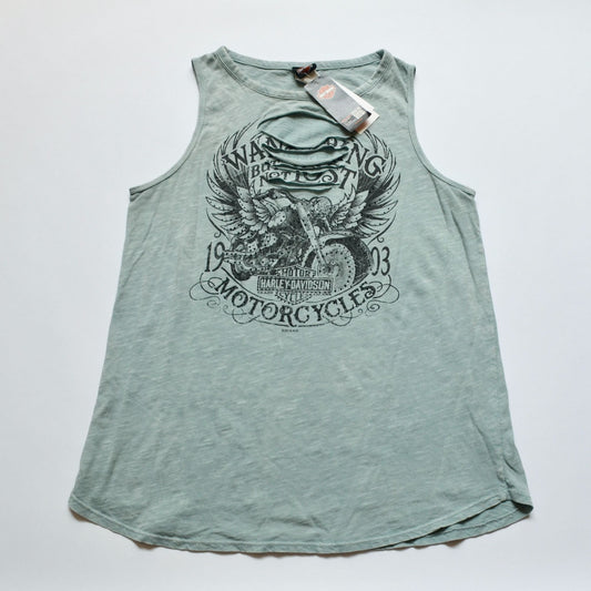 Harley Davidson Women's Teal Blue Slashed Tank Large New