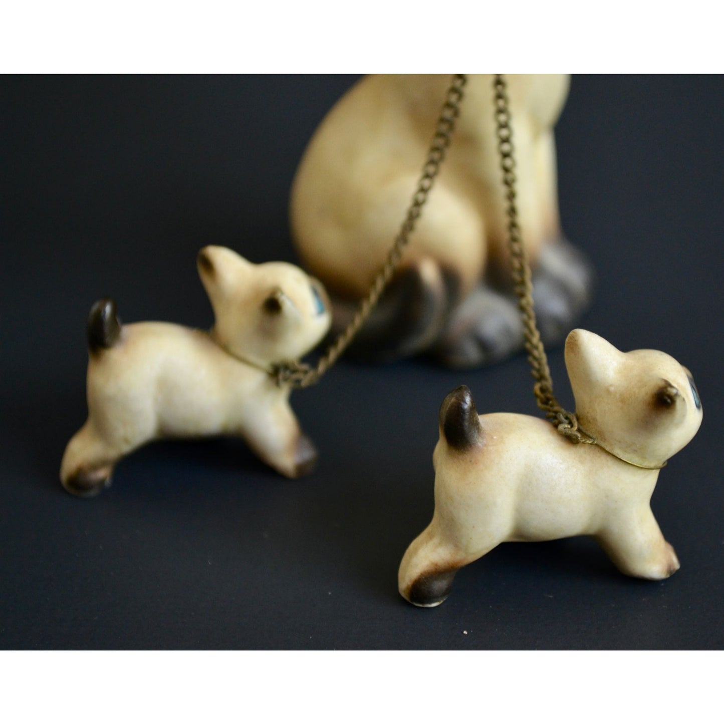 Victoria Ceramics Japan Siamese Cat Kittens Chained Vintage Figurine
