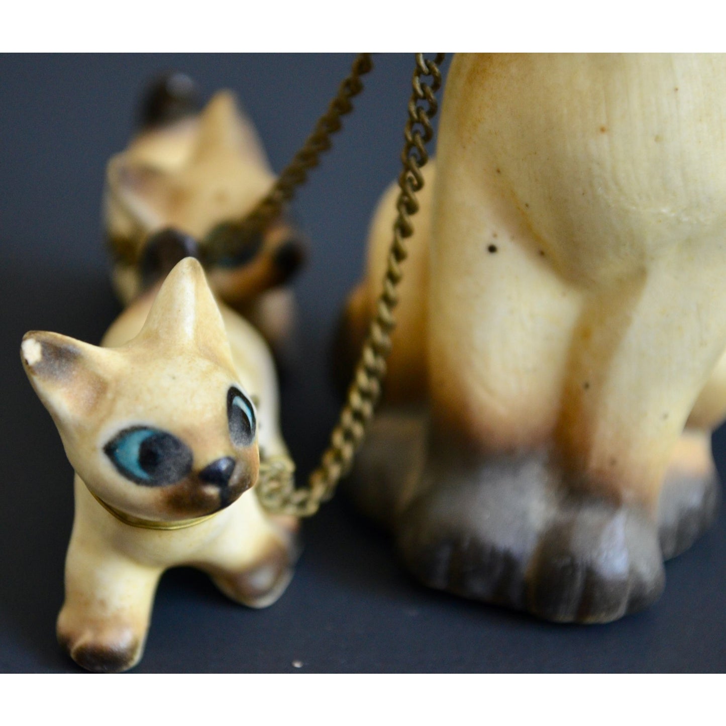 Victoria Ceramics Japan Siamese Cat Kittens Chained Vintage Figurine