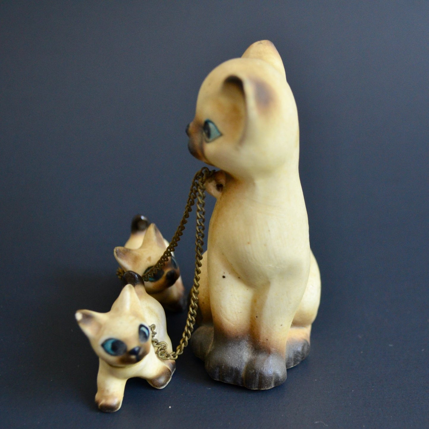Victoria Ceramics Japan Siamese Cat Kittens Chained Vintage Figurine