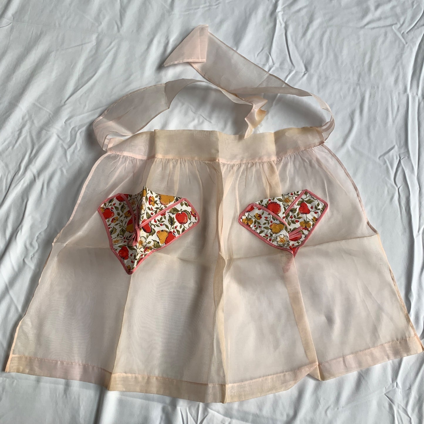 Vintage MCM Pink Sheer Half Apron with Pockets