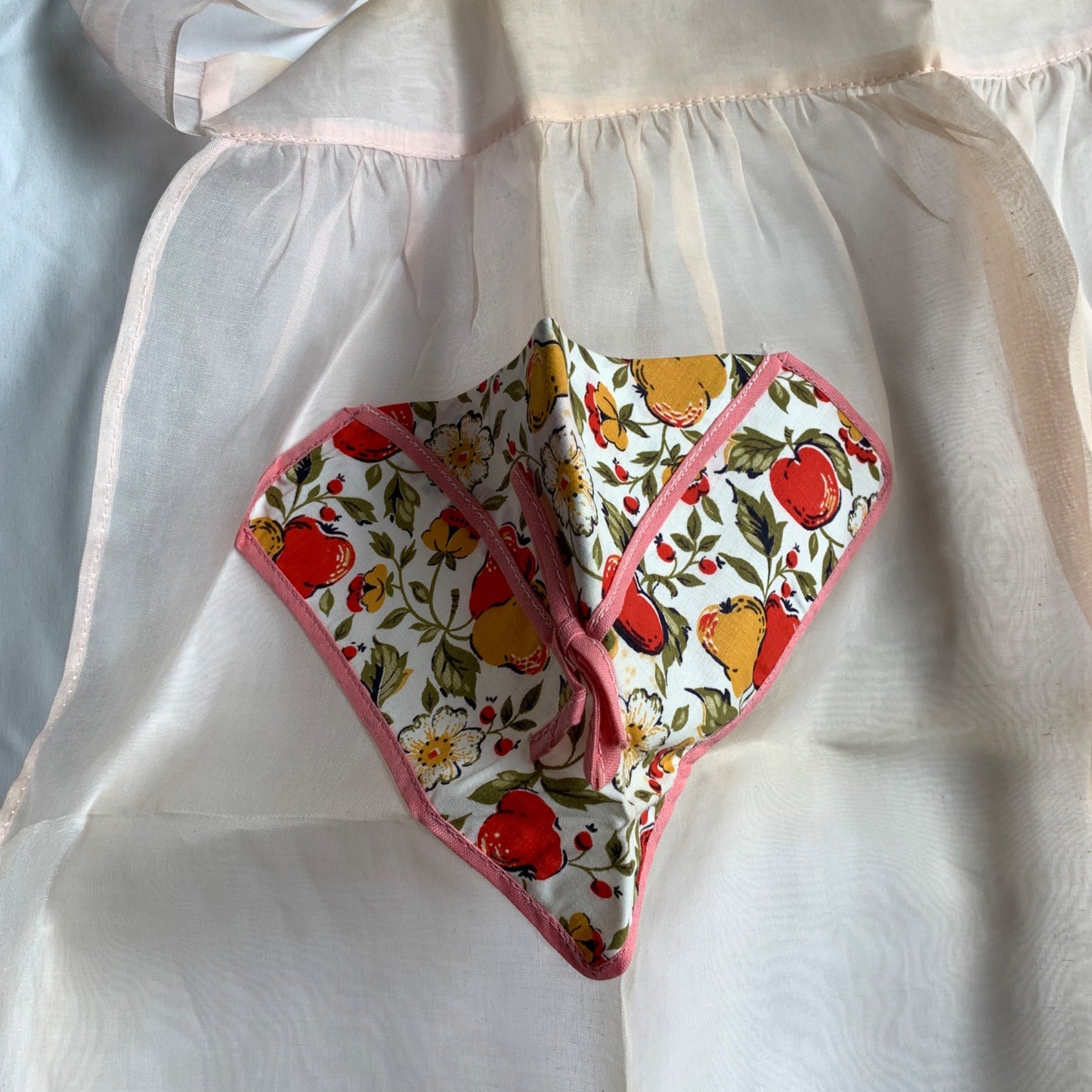 Vintage MCM Pink Sheer Half Apron with Pockets