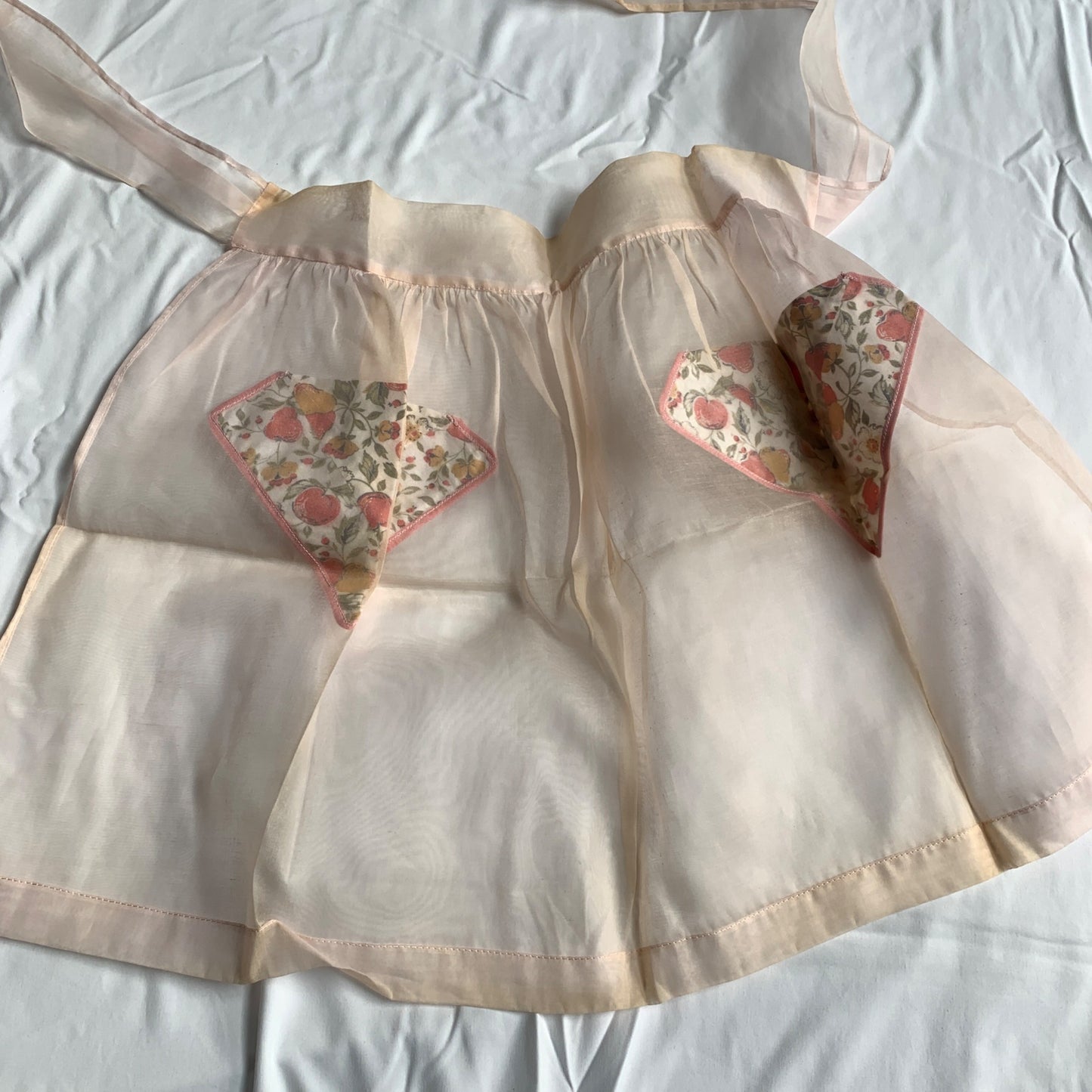 Vintage MCM Pink Sheer Half Apron with Pockets