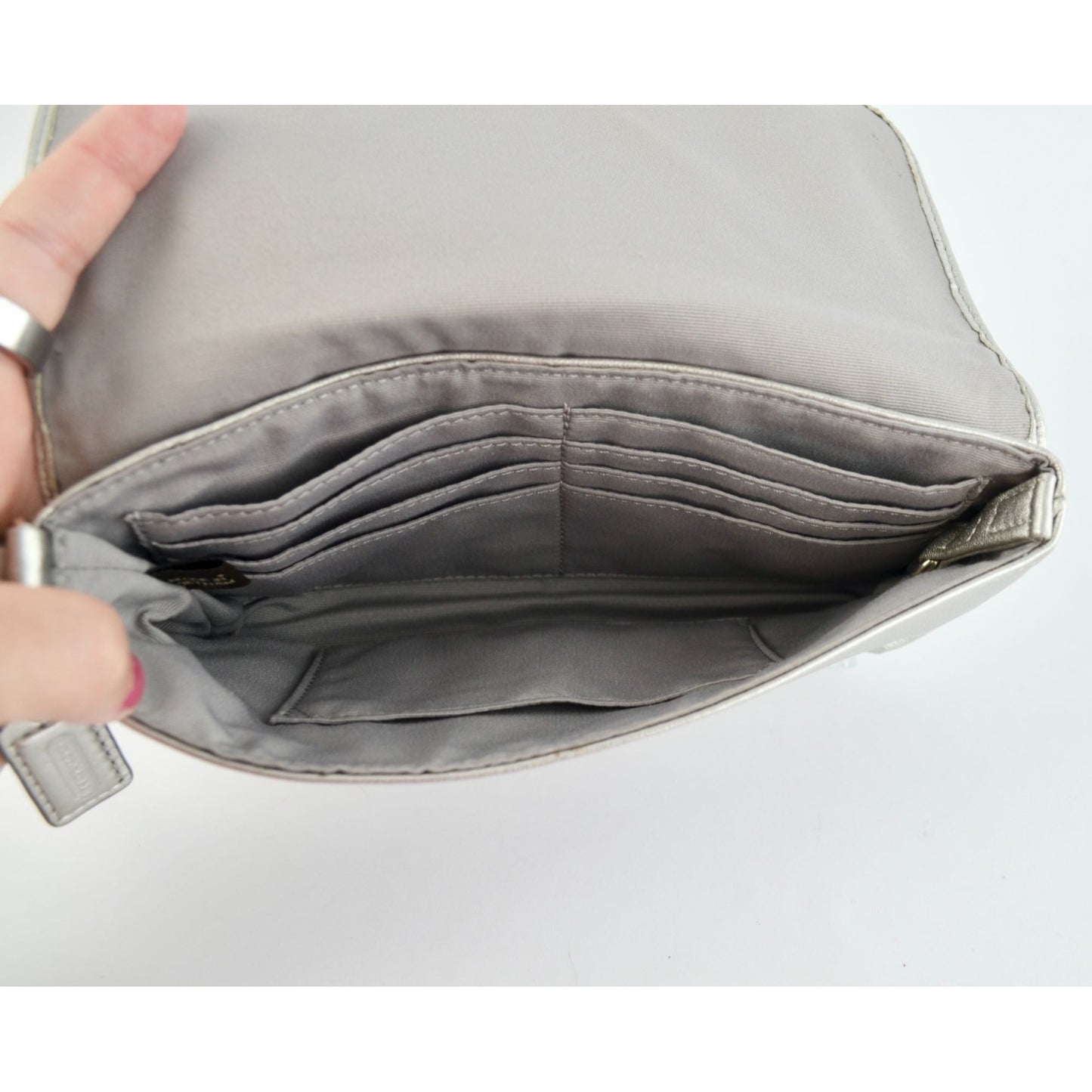 Coach Ashley Metallic Silver Leather Wristlet WITH HANGTAG