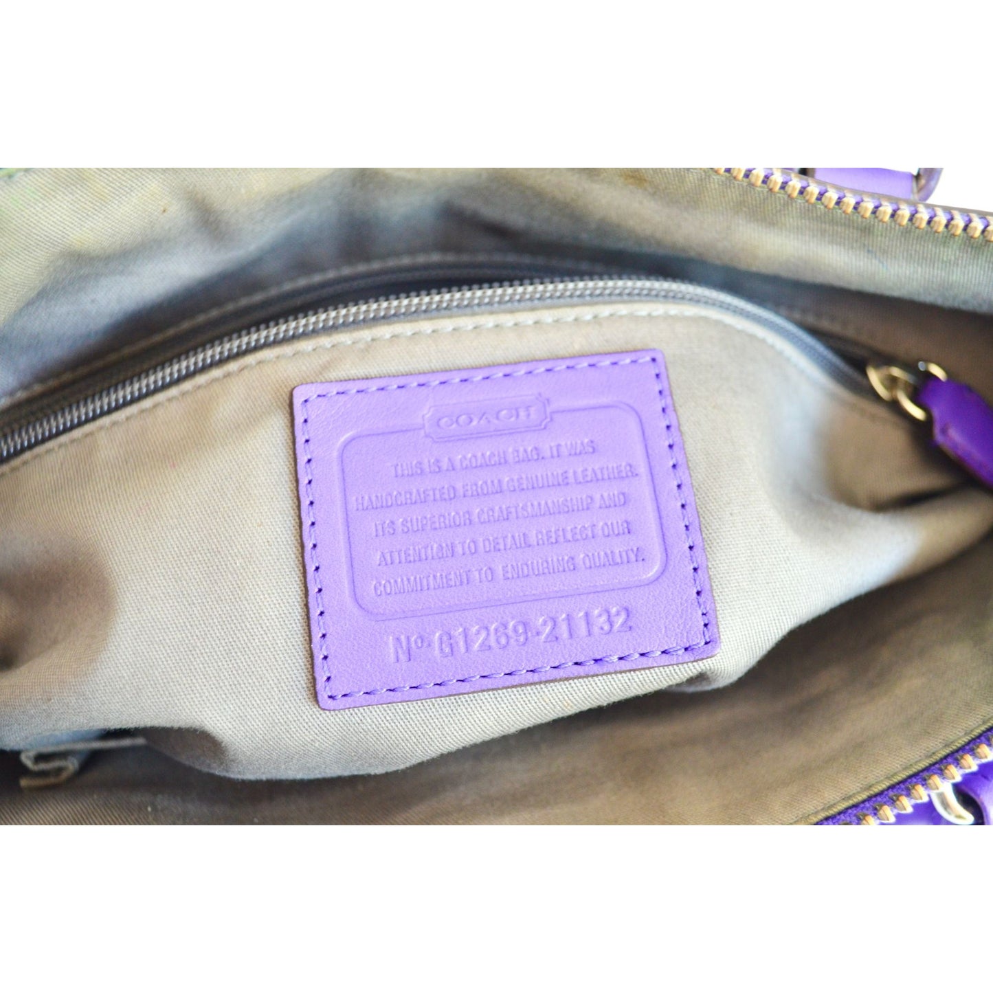 Coach 21132 Molly Purple Ultraviolet Leather Handbag NO CROSSBODY STRAP