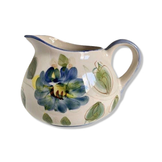 Secia Portugal Pottery Handpainted Blue Green Floral Pitcher Ceramic