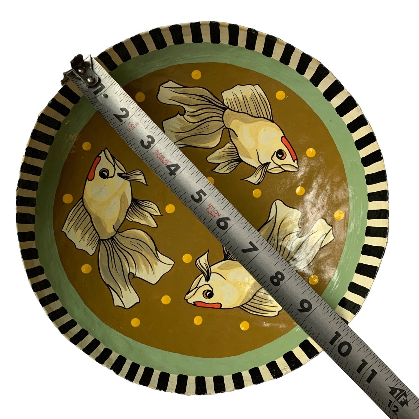 Caroll Sirhakis Painted Fish Bowl Metal Decor 10"