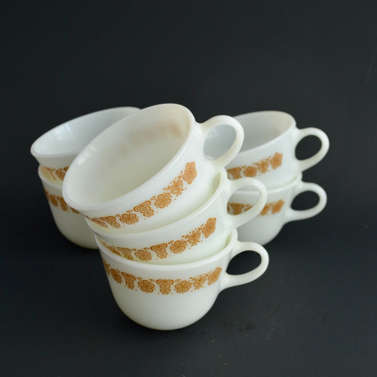 Vintage Pyrex Corning Butterfly Gold C Handle Coffee Mug Cup Set of 7