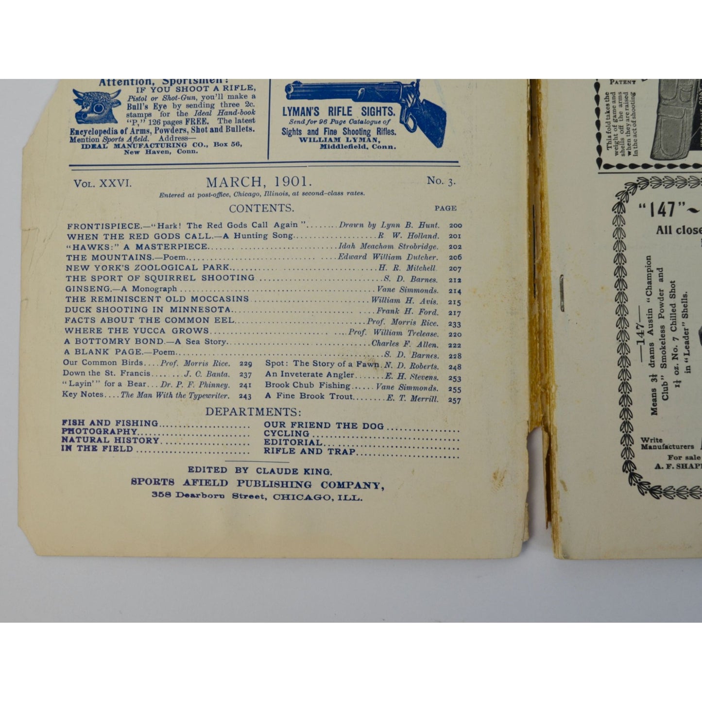 RARE March 1901 Sports Afield Magazine Antique Hunting Fishing