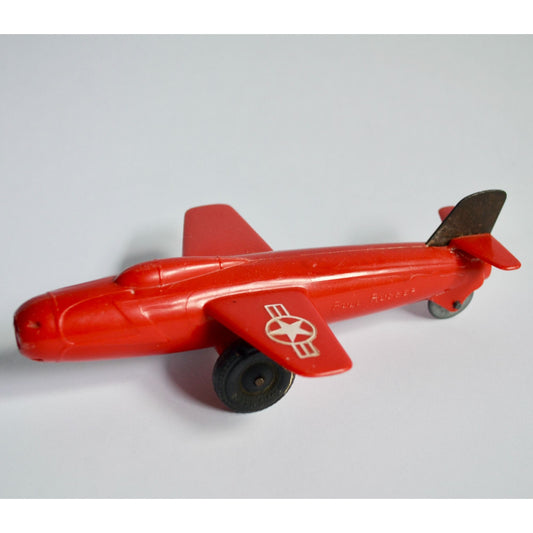 Vintage Marx Toy Pull Rudder Airplane Bell X-1 Experimental Jet Red
