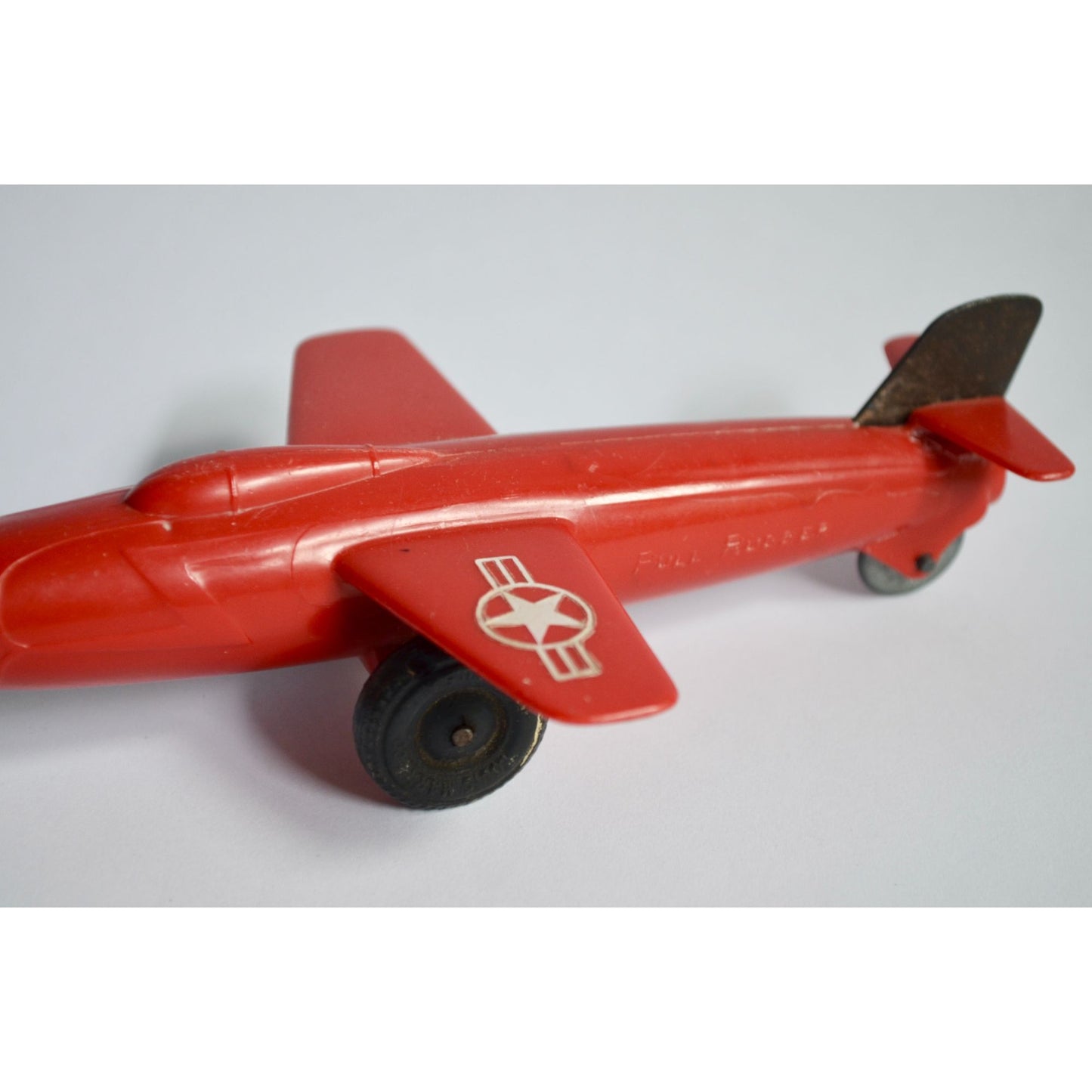 Vintage Marx Toy Pull Rudder Airplane Bell X-1 Experimental Jet Red