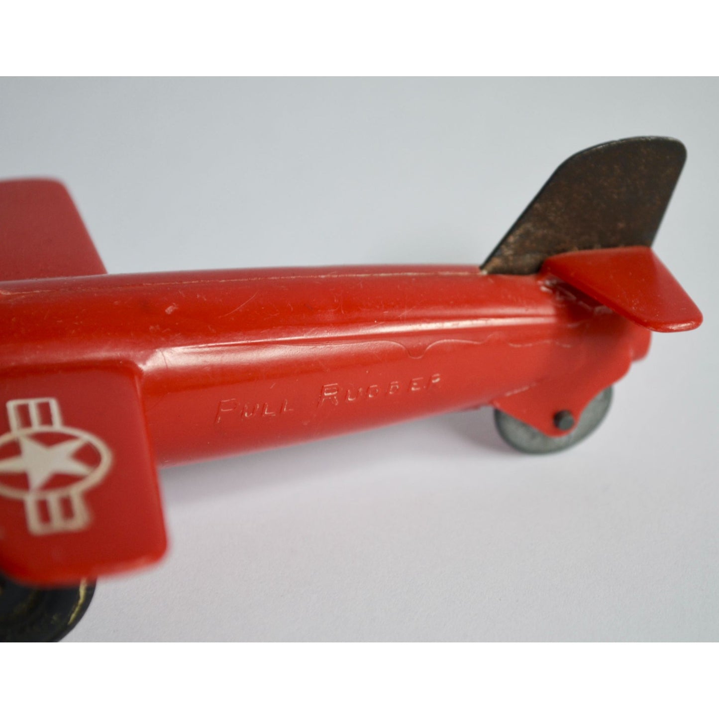 Vintage Marx Toy Pull Rudder Airplane Bell X-1 Experimental Jet Red
