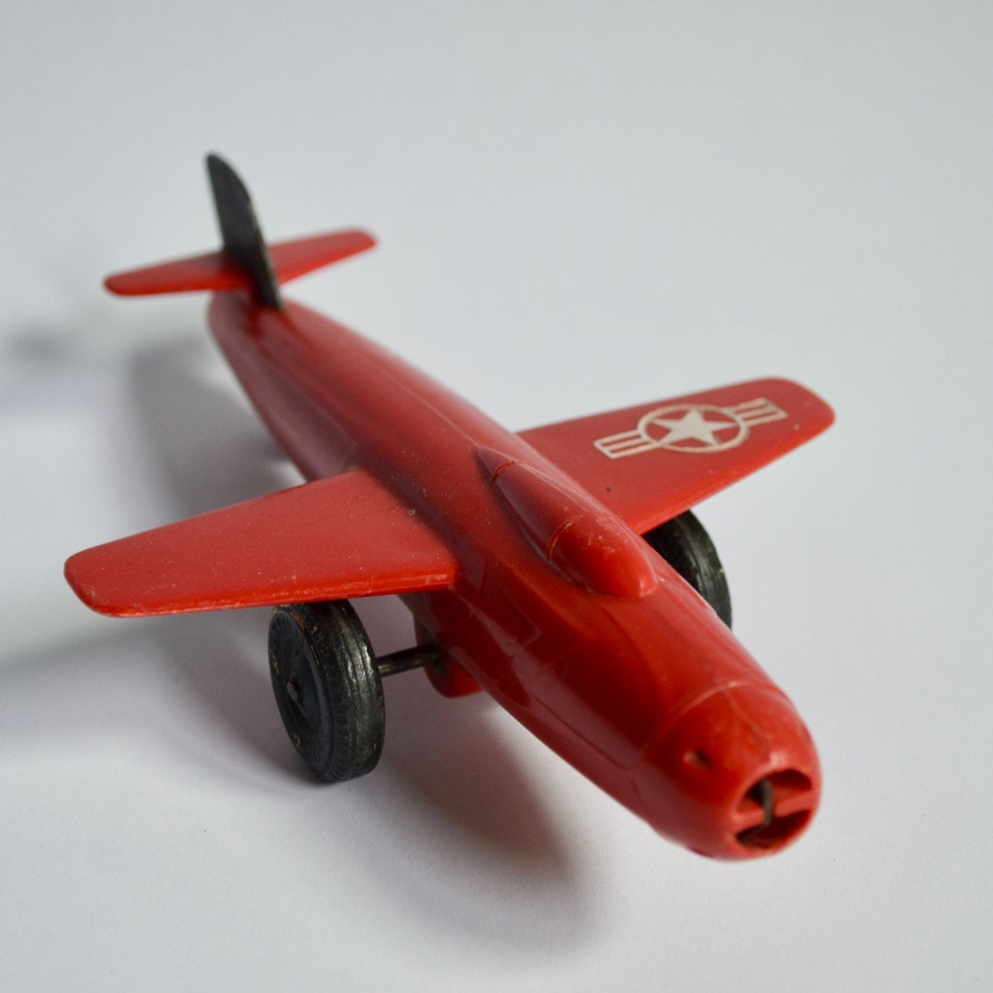 Vintage Marx Toy Pull Rudder Airplane Bell X-1 Experimental Jet Red