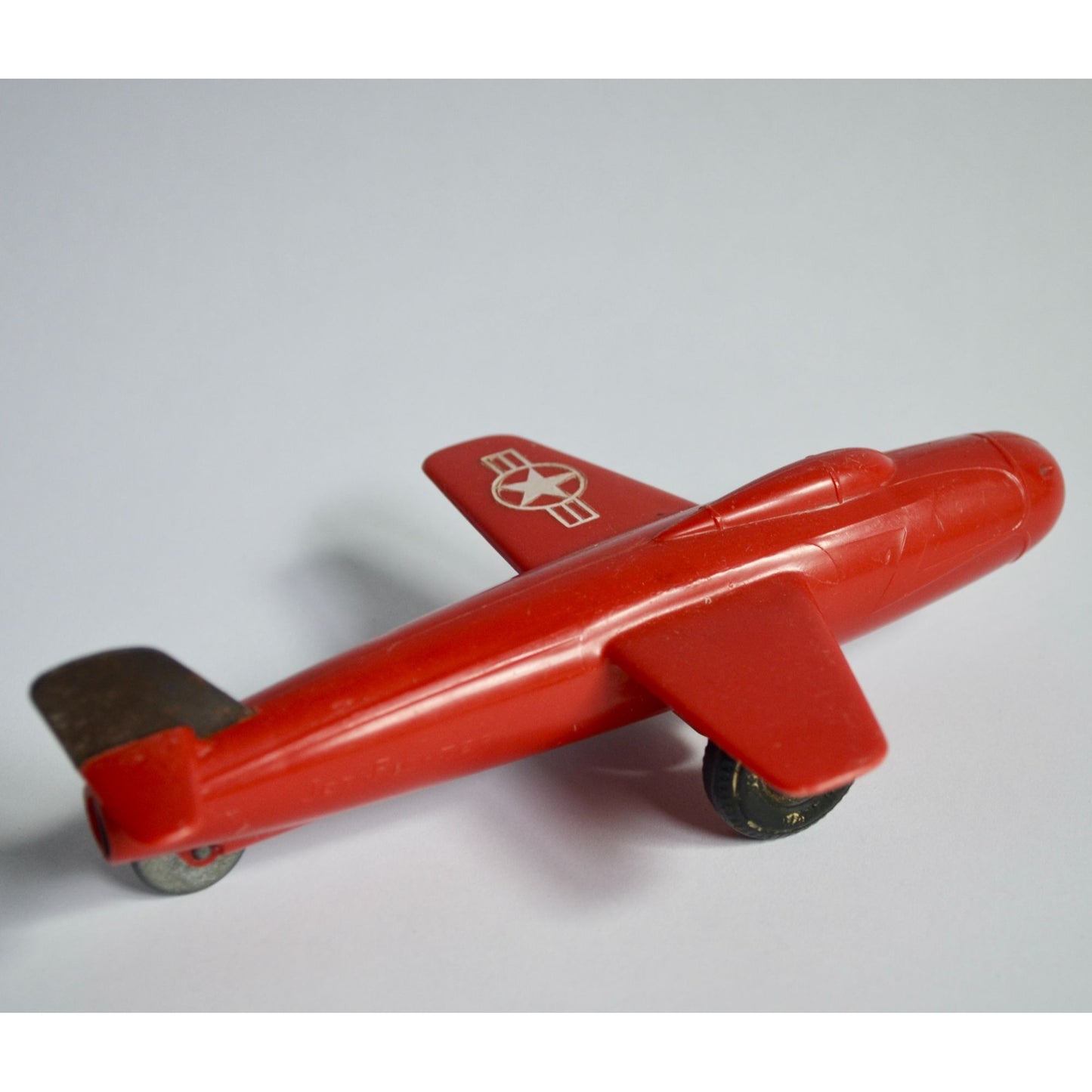 Vintage Marx Toy Pull Rudder Airplane Bell X-1 Experimental Jet Red