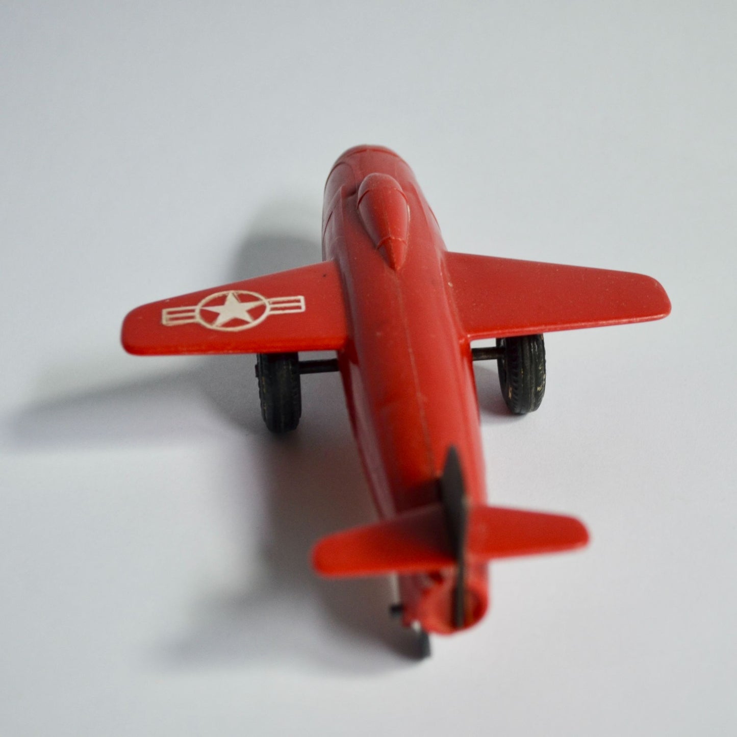 Vintage Marx Toy Pull Rudder Airplane Bell X-1 Experimental Jet Red