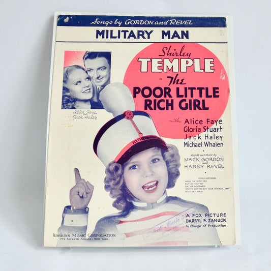 Shirley Temple The Poor Little Rich Girl Military Man Sheet Music 1936 Vintage
