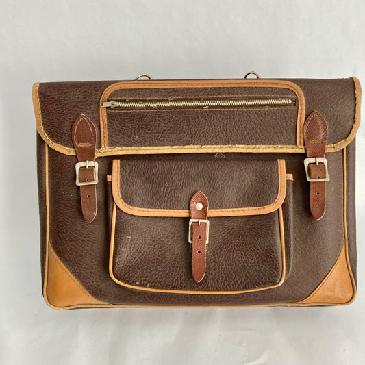 Vintage Leather Messenger Book Bag 13" Brown Satchel