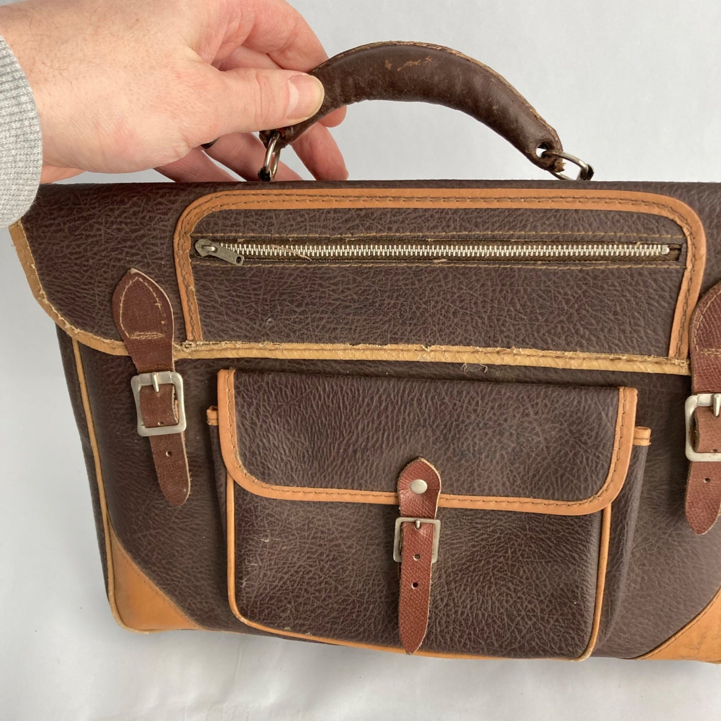 Vintage Leather Messenger Book Bag 13" Brown Satchel