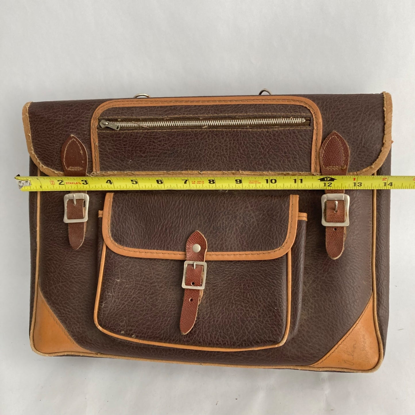Vintage Leather Messenger Book Bag 13" Brown Satchel