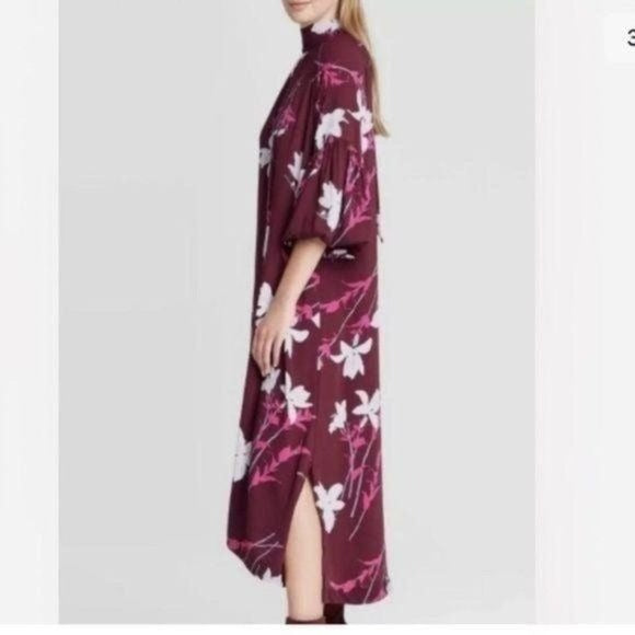 New Prologue Floral Mock Tie Neck Long Dress