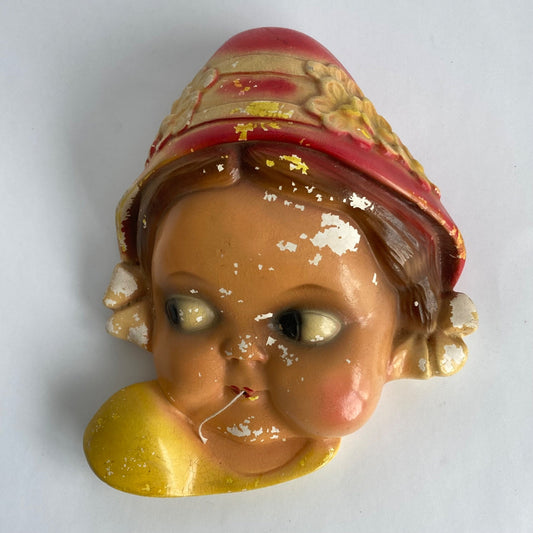 Vintage Chalkware Dutch Girl String Holder Chipped Paint