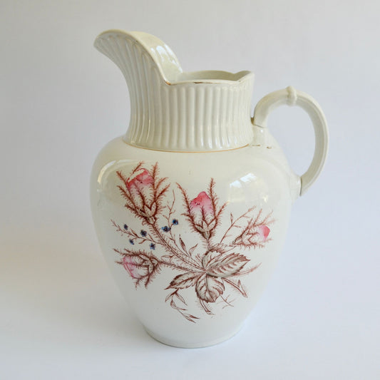 Antique Iowa Ironstone Chamber Pitcher 1800's Floral Pattern 12"