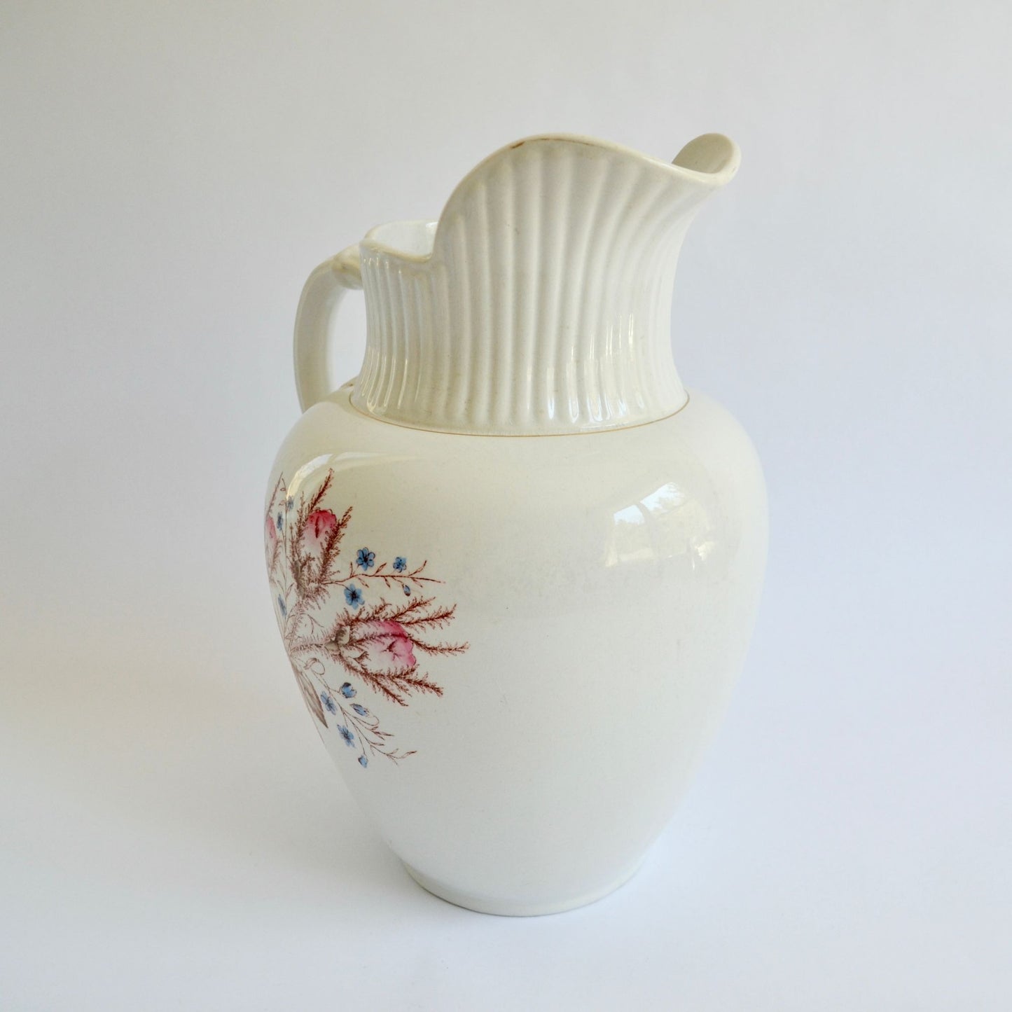 Antique Iowa Ironstone Chamber Pitcher 1800's Floral Pattern 12"