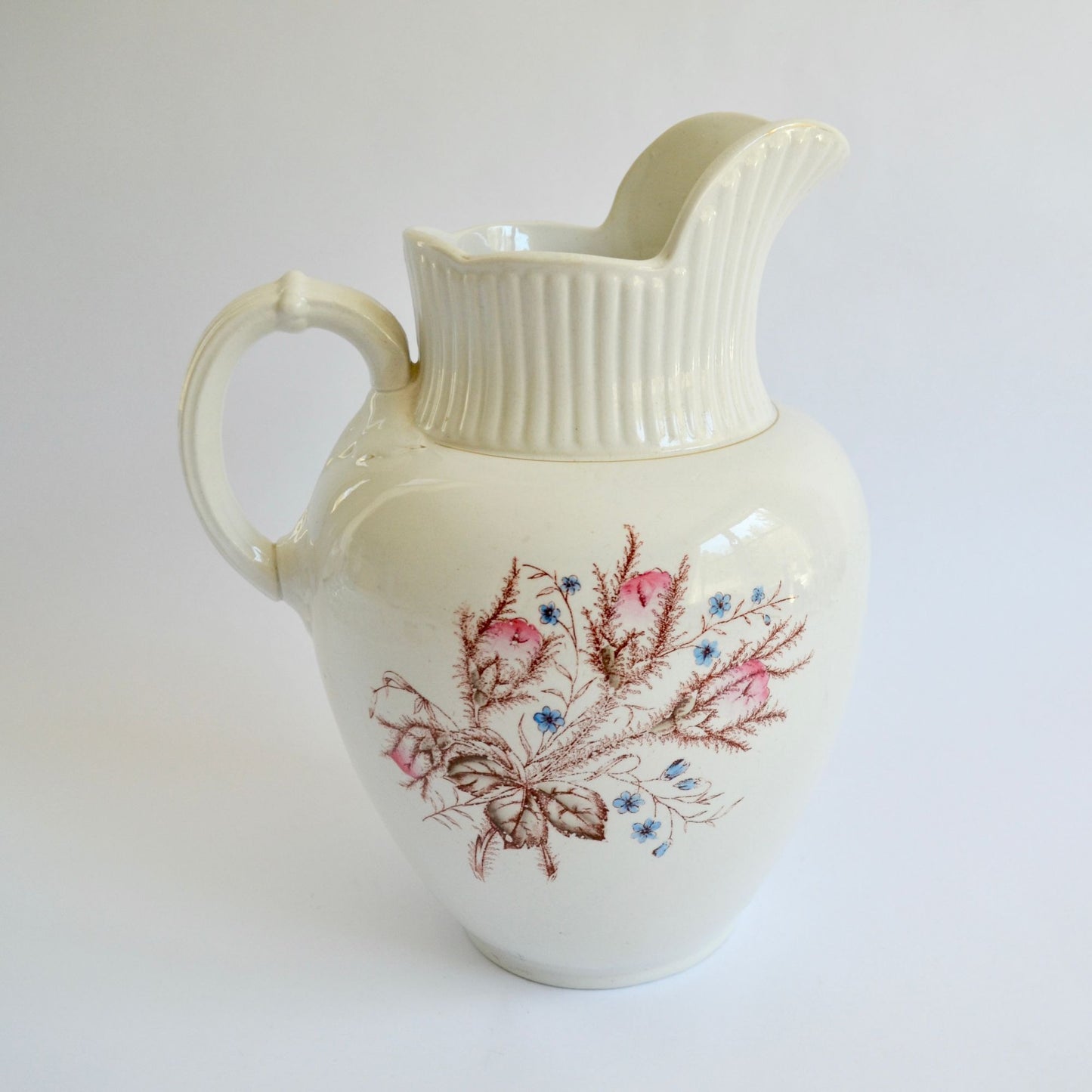 Antique Iowa Ironstone Chamber Pitcher 1800's Floral Pattern 12"