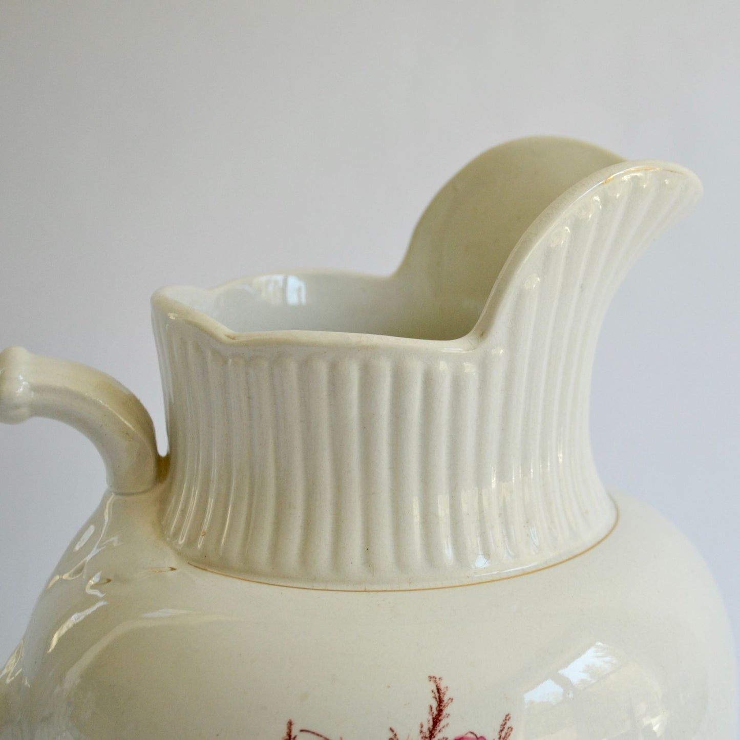 Antique Iowa Ironstone Chamber Pitcher 1800's Floral Pattern 12"