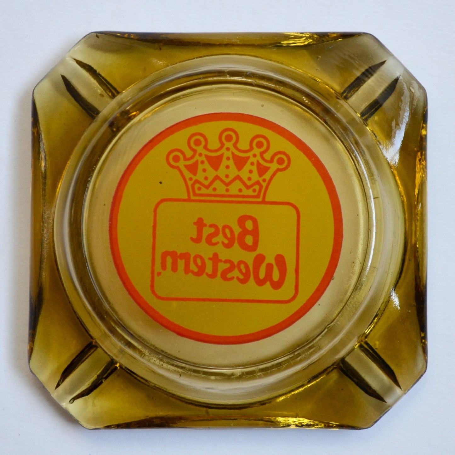 Best Western Smokey Glass Clear Ashtray Vintage Hotel Square