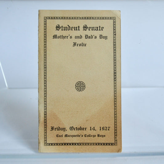 1927 Carl Marquette's College Boys Mother's & Dad's Day Frolic Dance Card