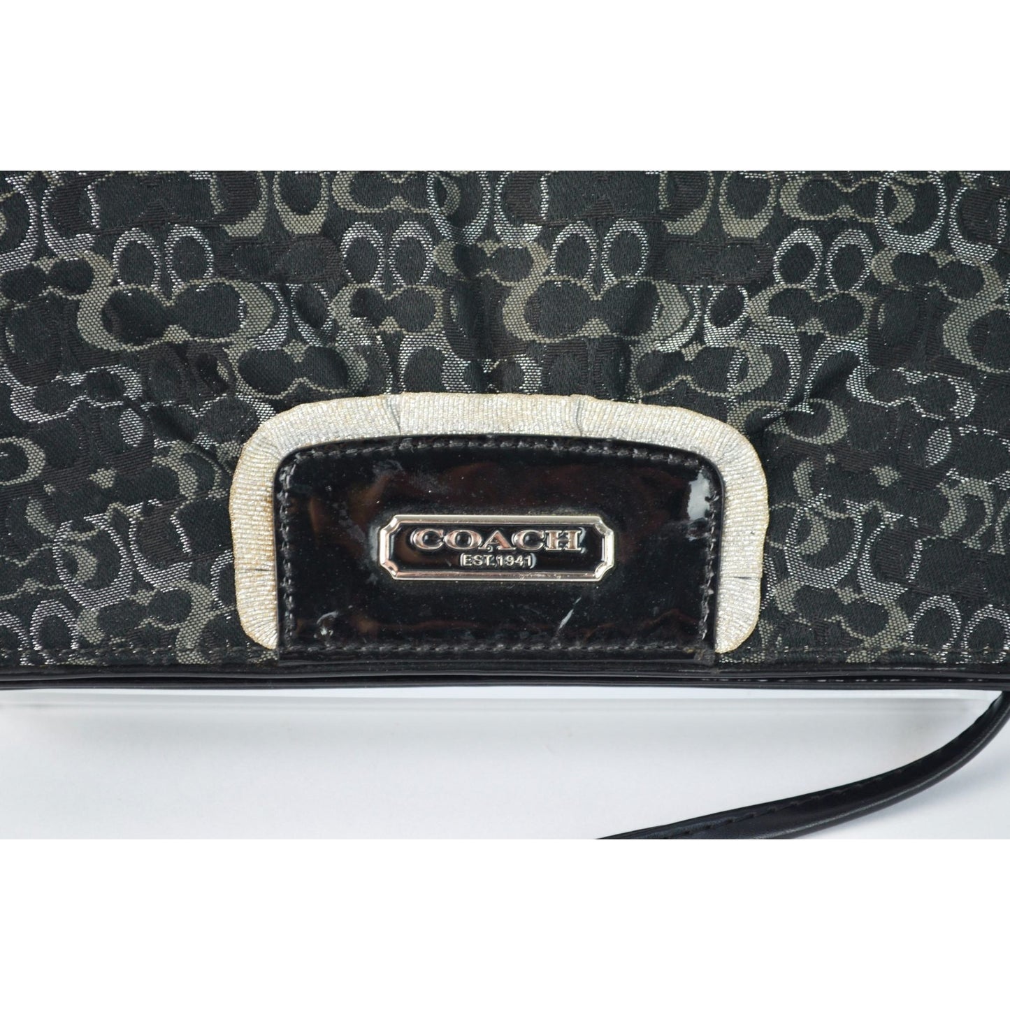 Coach Signature Clutch Wallet Black Silver Detail Crossbody Bag Removable Strap