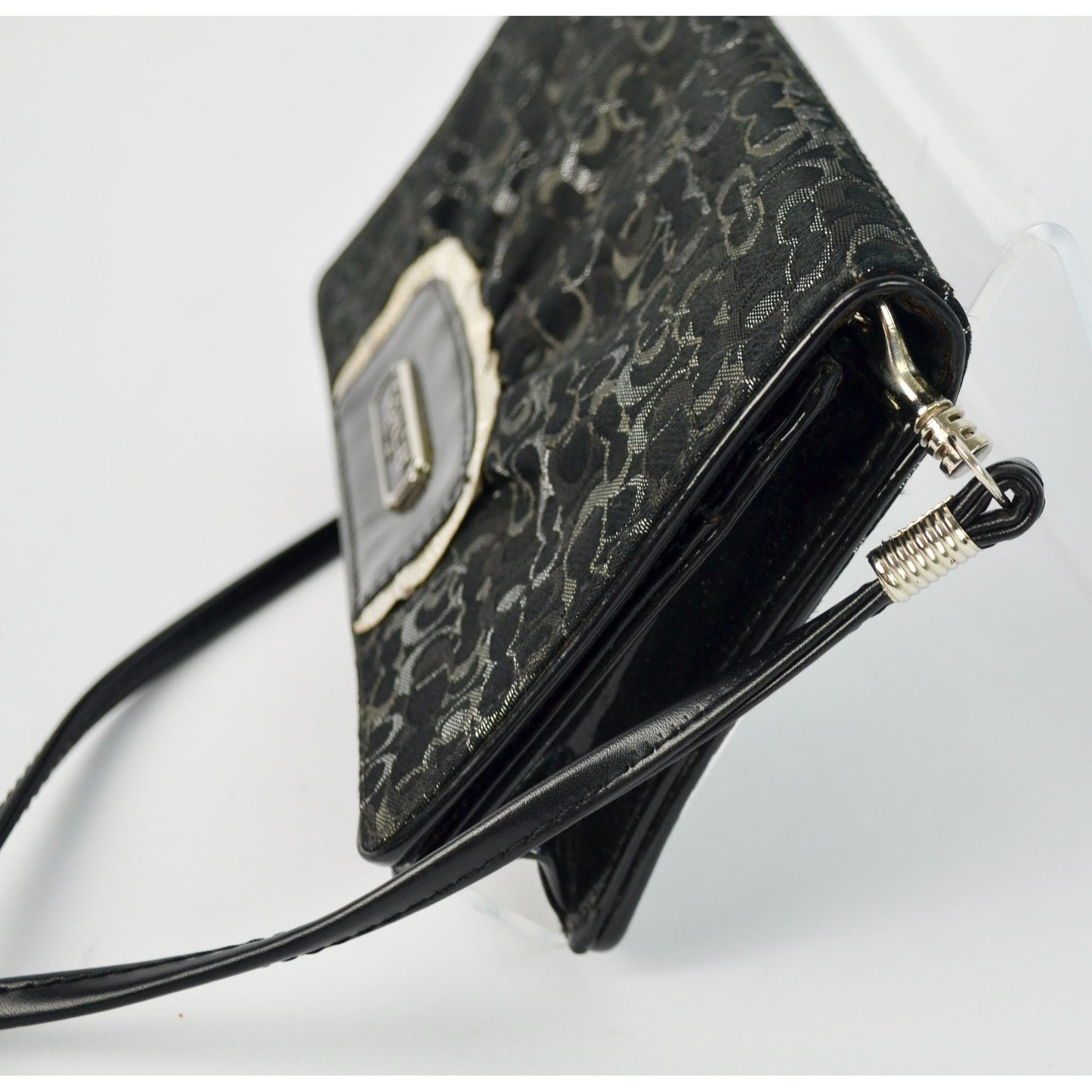 Coach Signature Clutch Wallet Black Silver Detail Crossbody Bag Removable Strap