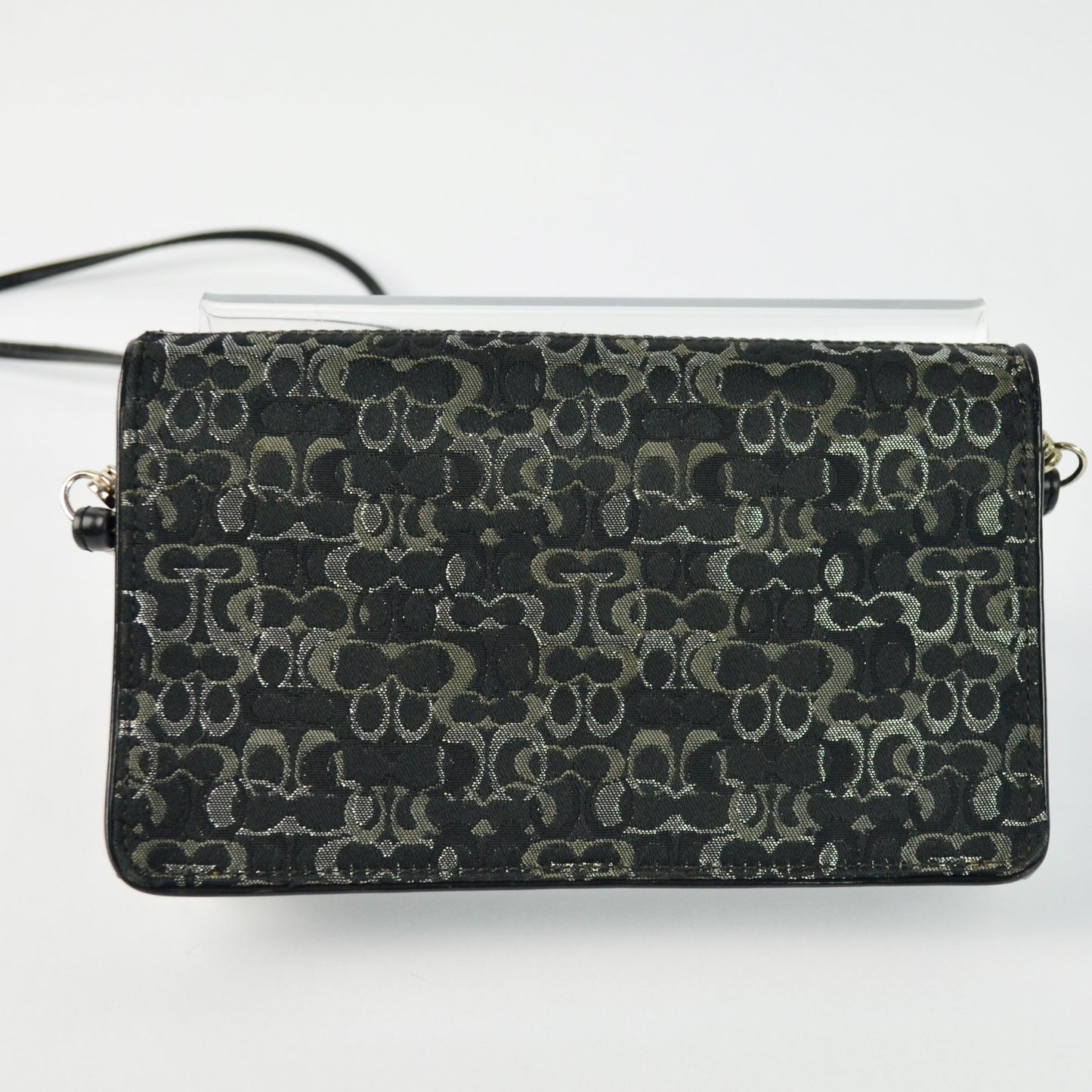Coach Signature Clutch Wallet Black Silver Detail Crossbody Bag Removable Strap